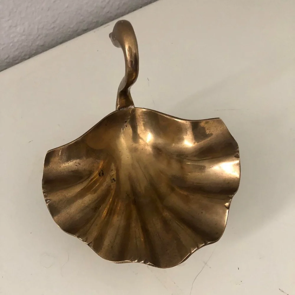 Vintage Brass Swan Planters Trinket Dish Shell Set Cottagecore Hollywood Regency